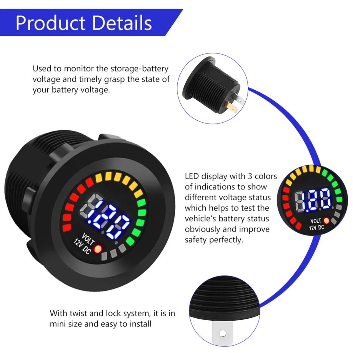 voltimetro 12v + Akozon Voltímetro 12 V Motocicleta Coche LED Pantalla digital Voltímetro Impermeable Voltaje Volt Meter Negro