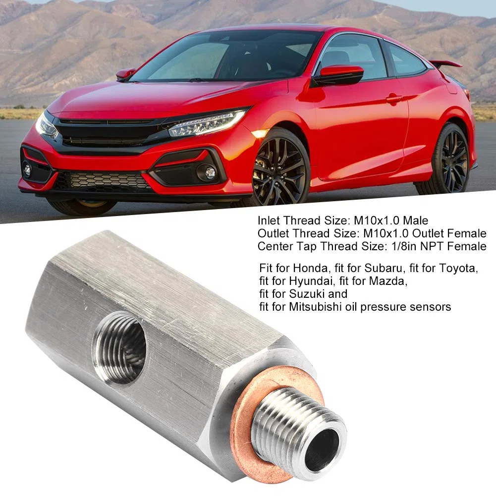 KIMISS 1/8 pulg. De acero inoxidable NPT Sensor de presión de aceite Tee a M10 10x1.0 Adaptador macho Turbo Supply Calibrador de línea de alimentación Plata