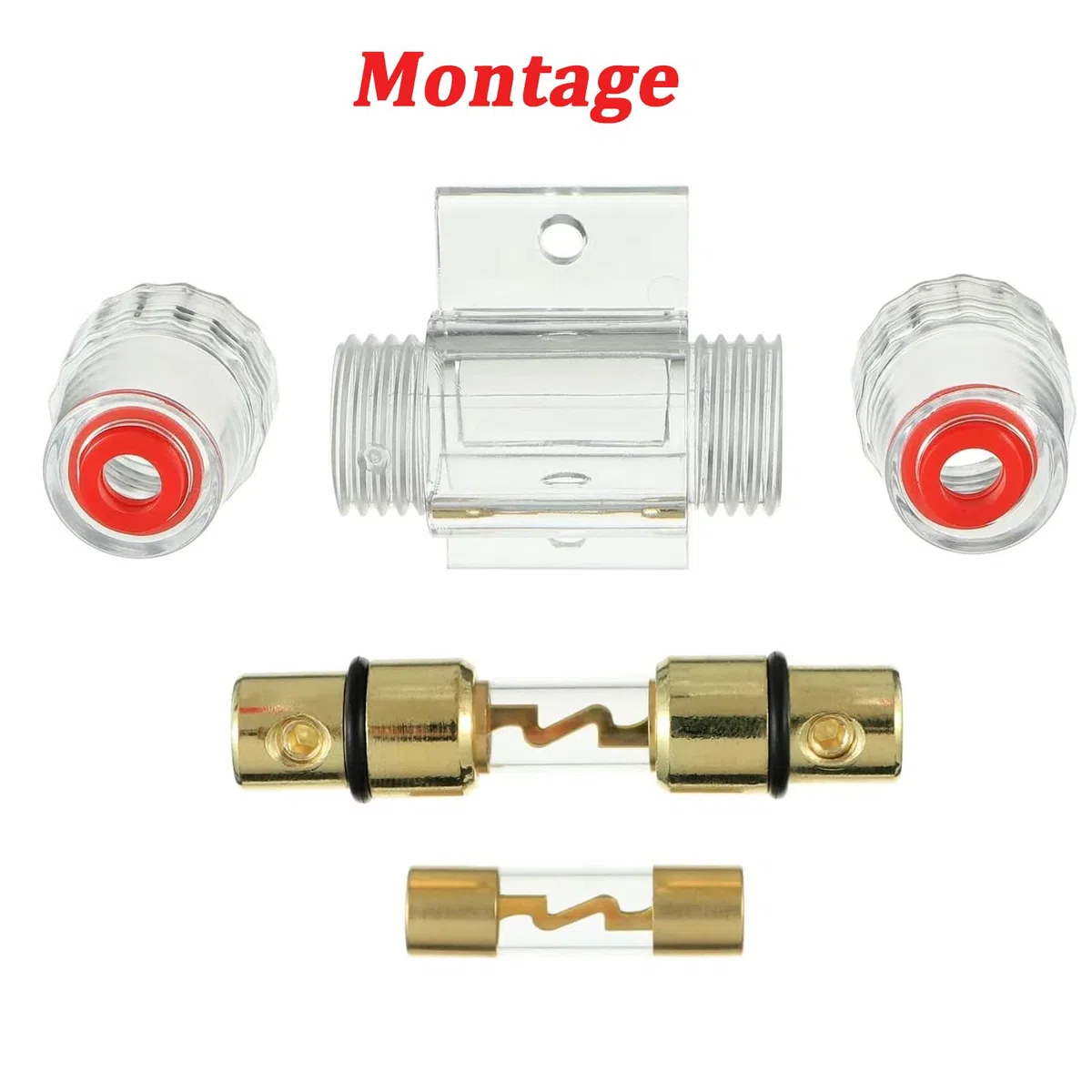 Anhoer AGU Portafusibles 80A chapado en oro fusible de cristal en línea AGU fusible en línea con 2 unidades 80A AGU fusible tubo de vidrio para automóvil Audio Power Safety Protection