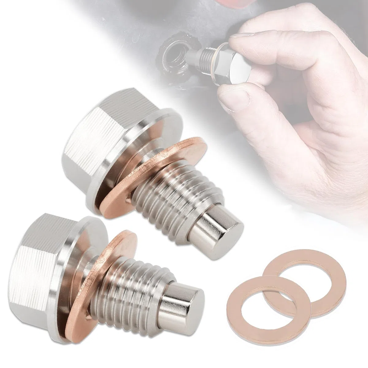 2 tornillos magnéticos de drenaje de aceite, M14 x 1,5, junta magnética, tuerca de drenaje de cárter de aceite, tornillo de drenaje de retorno, adaptador para coche con 4 juntas