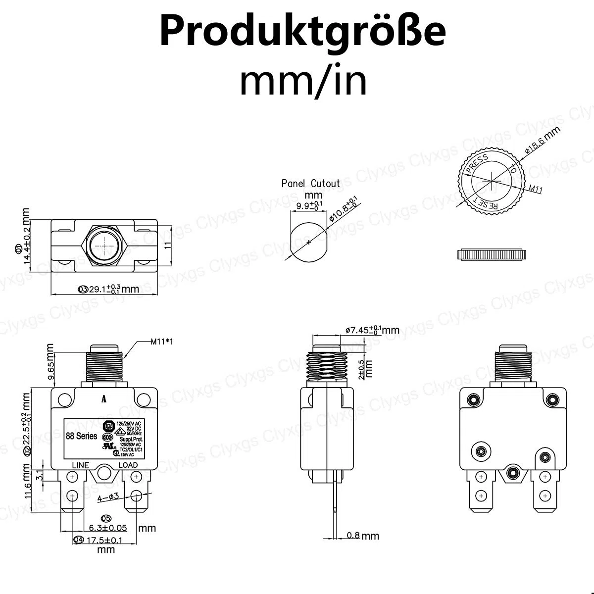 Clyxgs Serie 88 - Interruptor de potencia de 3 A con protección térmica contra sobrecarga, juego de pulsador manual con terminales de conexión rápida y tapa de tecla impermeable, 4 unidades, 12A