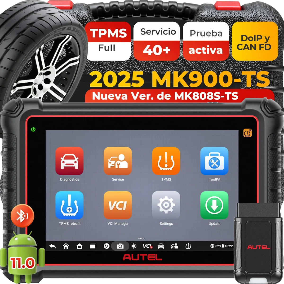 Autel MaxiCOM MK900-TS TPMS Escáner, 2024 Bidireccional Herramienta de Diagnóstico Actualización MaxiCheck MX808S-TS, MK808S-TS, MS906TS con 40+ Servicio, 3000+ Pruebas Activas, No-IP Limitada MX900TS