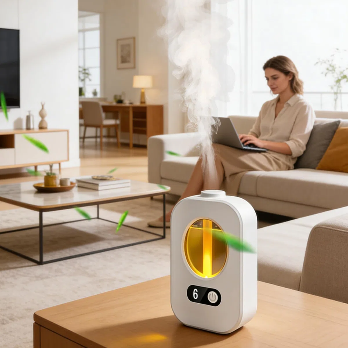Ambientador inteligente, dispensador automático de aromas, dispositivo sin agua de 6 niveles con operaciones silenciosas, difusor recargable, aromaterapia para el hogar con diseño elegante, solución
