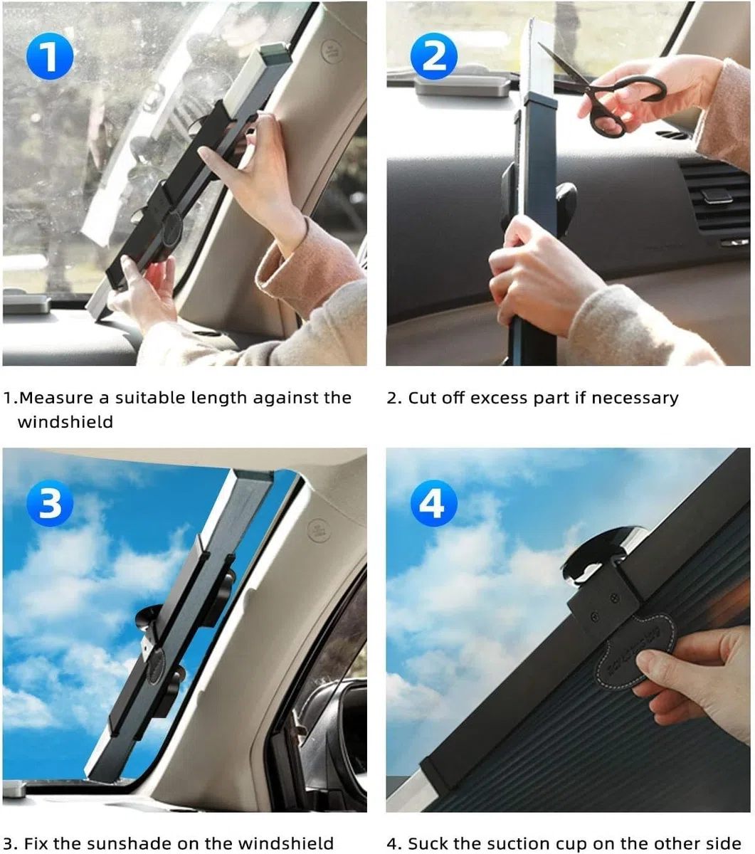 Parasol Coche Delantero, Visera Protección Solar Retráctil Automática para Parabrisas de Coche con Protección de Ventosa, Cortina con Protección UV