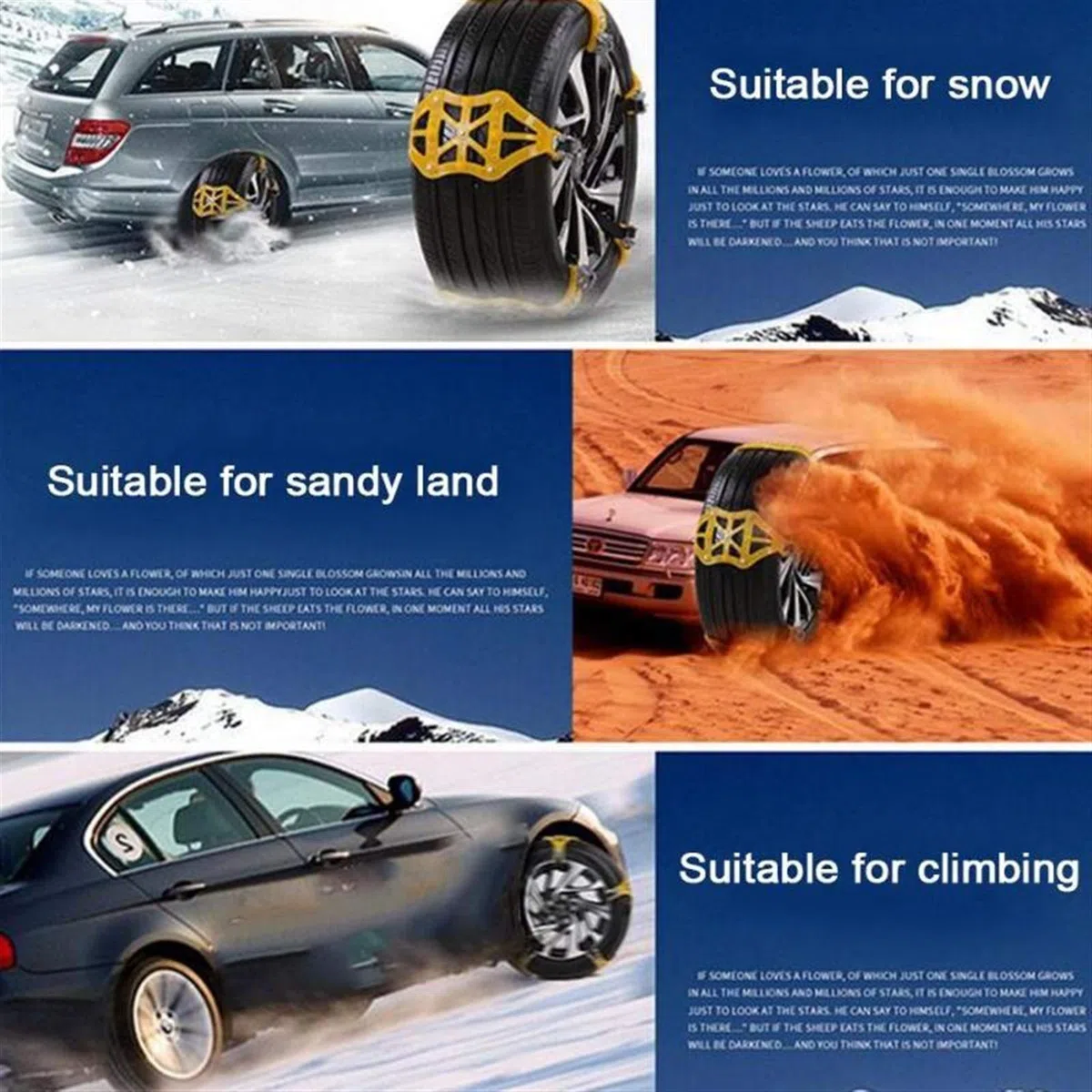 Cadena de Nieve para automóvil, llanta de Nieve Antideslizante para automóvil Cadenas de llanta Tendón de Carne de Vaca Cadena de Cadena Juego de Correa Llanta Antideslizante para