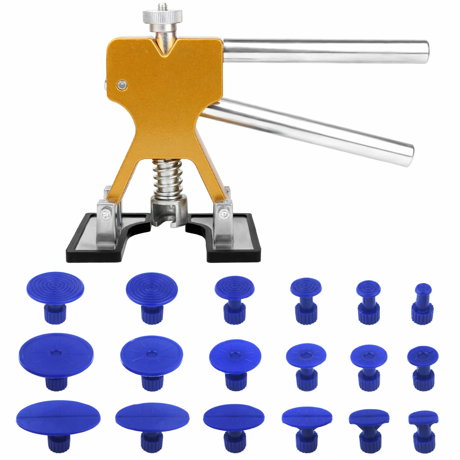 Tosucs Extractor de Abolladuras de Coche, Kit de Reparación de Abolladuras Sin Pintar, Herramientas de Reparación de 18 Piezas para Reparación y Eliminación de Abolladuras de Carrocería（Amarillo）