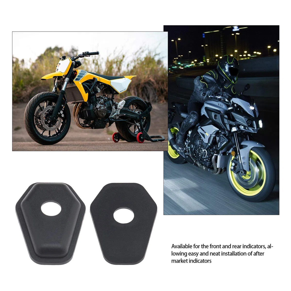 Juego de 4 placas adaptadoras para intermitentes de motocicleta, color negro para parte delantera y trasera, compatible con SXR600 750 1000 SV650 1000 DL650