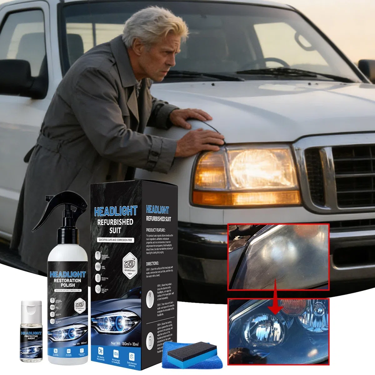 Genérico Kit Restauración Faros - 180ml Headlight Cleaner | Líquido Duradero Headlight Cleaner and Restorer Kit - Reparación Visibilidad Automotriz | Auto Motocicleta Garaje Taller Viaje Conducción