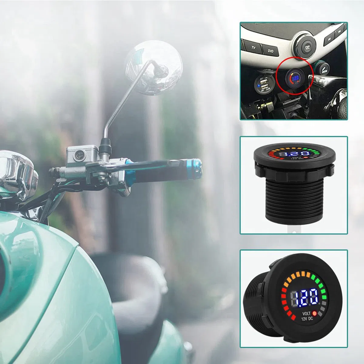 voltimetro 12v + Akozon Voltímetro 12 V Motocicleta Coche LED Pantalla digital Voltímetro Impermeable Voltaje Volt Meter Negro
