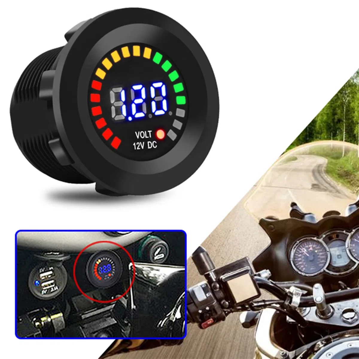 voltimetro 12v + Akozon Voltímetro 12 V Motocicleta Coche LED Pantalla digital Voltímetro Impermeable Voltaje Volt Meter Negro