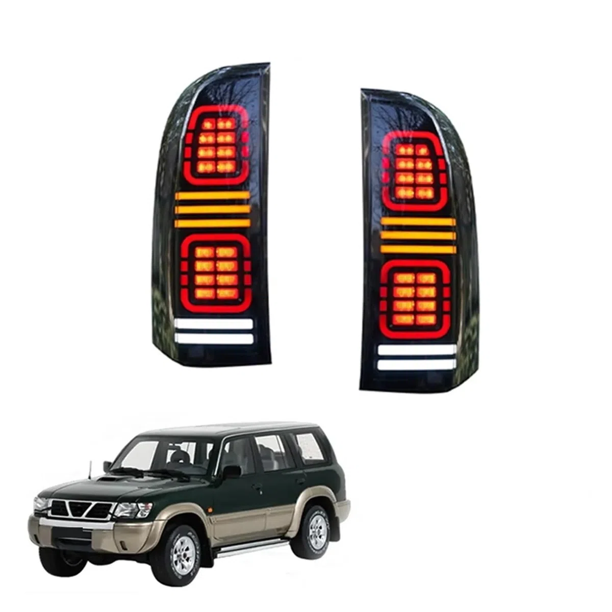 Conjunto Luz Trasera Para Nissan Patrol Y61 2006-2022 2 Uds Conjunto Luz Trasera Coche LED Freno Flujo Agua Parpadeo Lámparas Luces Traseras Faro Trasero LED