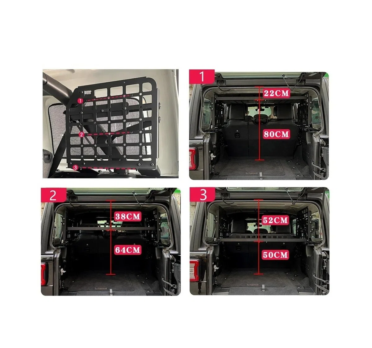 Trasero Cubierta Cargo Cover para Jeep para Wrangler (JL) 4dr Hardtop 2024 2025 Panel Almacenamiento Modular Estante Maletero Portaequipajes Interior