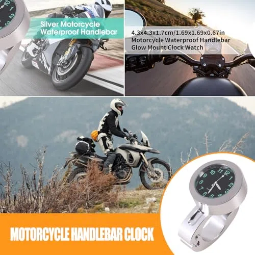 Yctze para Daystar 125 horloge guidon mm 1pc Plata Motocicleta Impermeable Manillar Glow Mount Reloj Reloj Universalreloj para Manillar de Moto AK 550 uhr Fuer