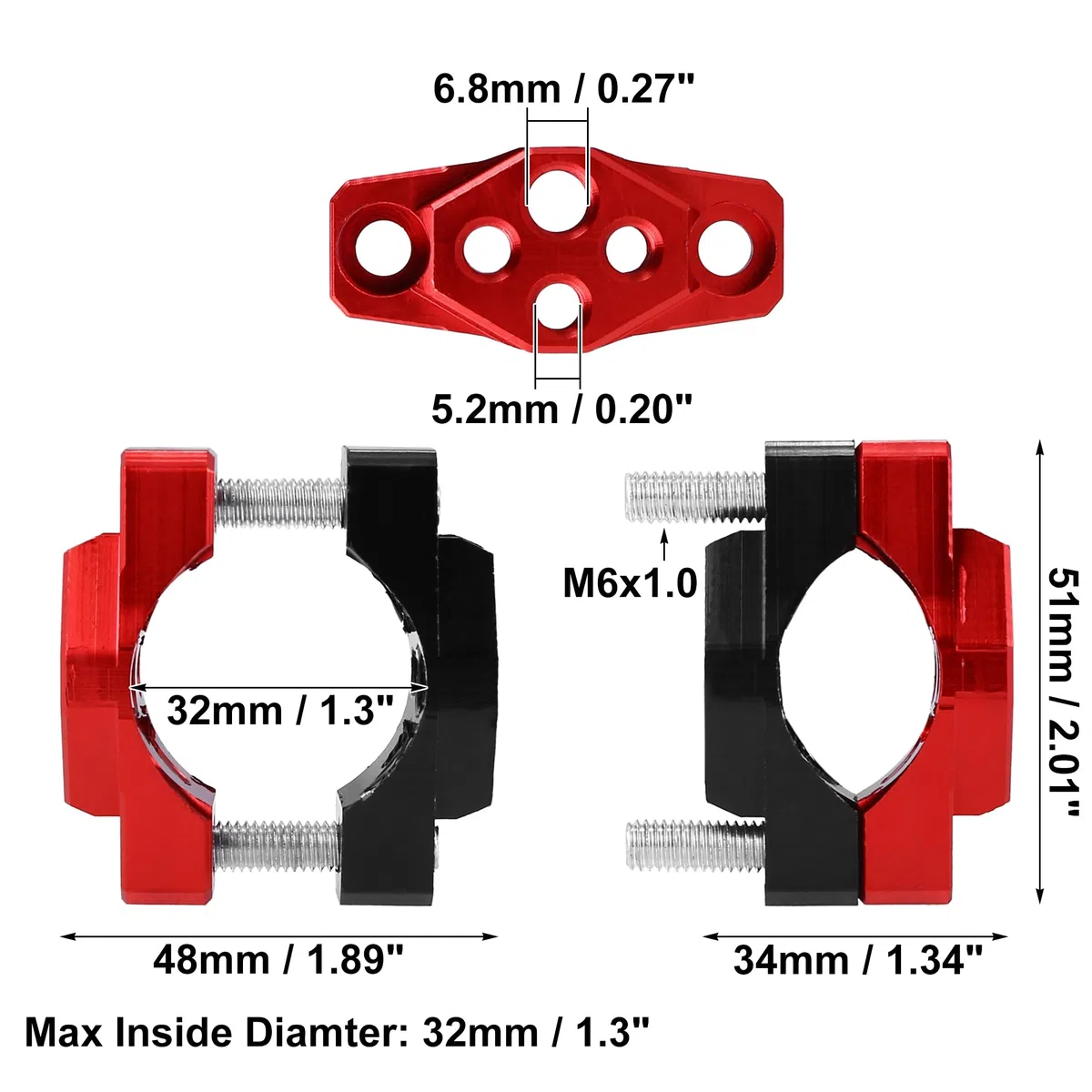 Motoforti 17 a 32mm Manillar Abrazadera para Motocicleta Sportbike Negro Rojo