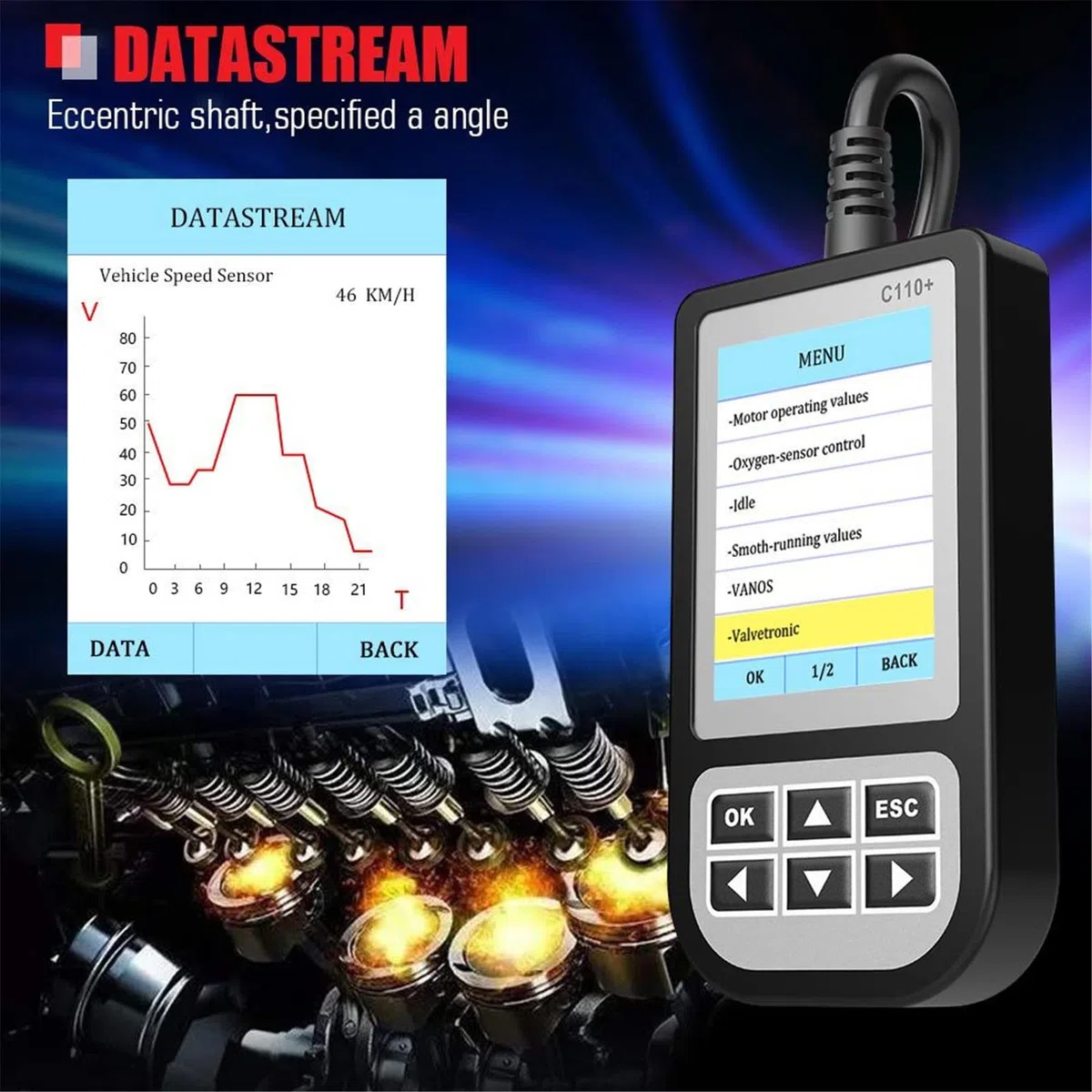 Herramienta de diagnóstico de escáner de código OBD2 C110+ - Lector de código automotriz para diagnóstico de automóviles y detección de fallos