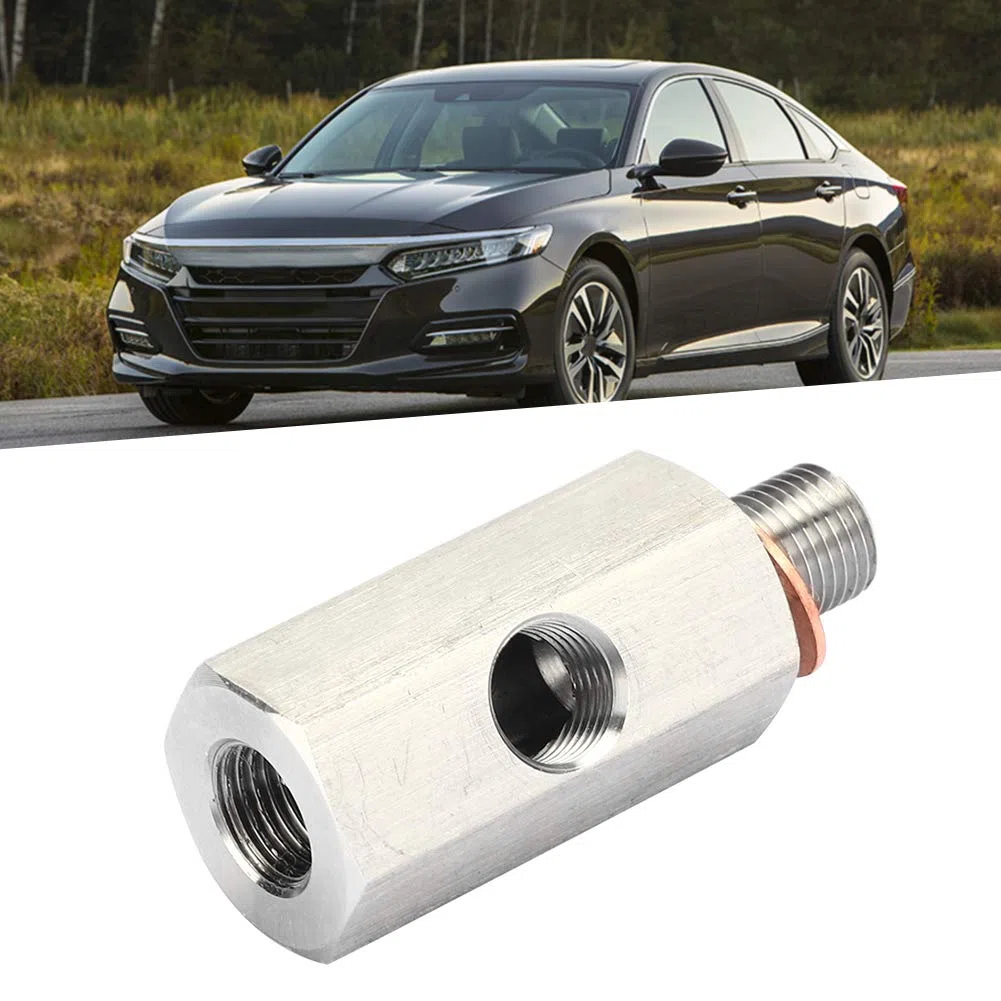 KIMISS 1/8 pulg. De acero inoxidable NPT Sensor de presión de aceite Tee a M10 10x1.0 Adaptador macho Turbo Supply Calibrador de línea de alimentación Plata