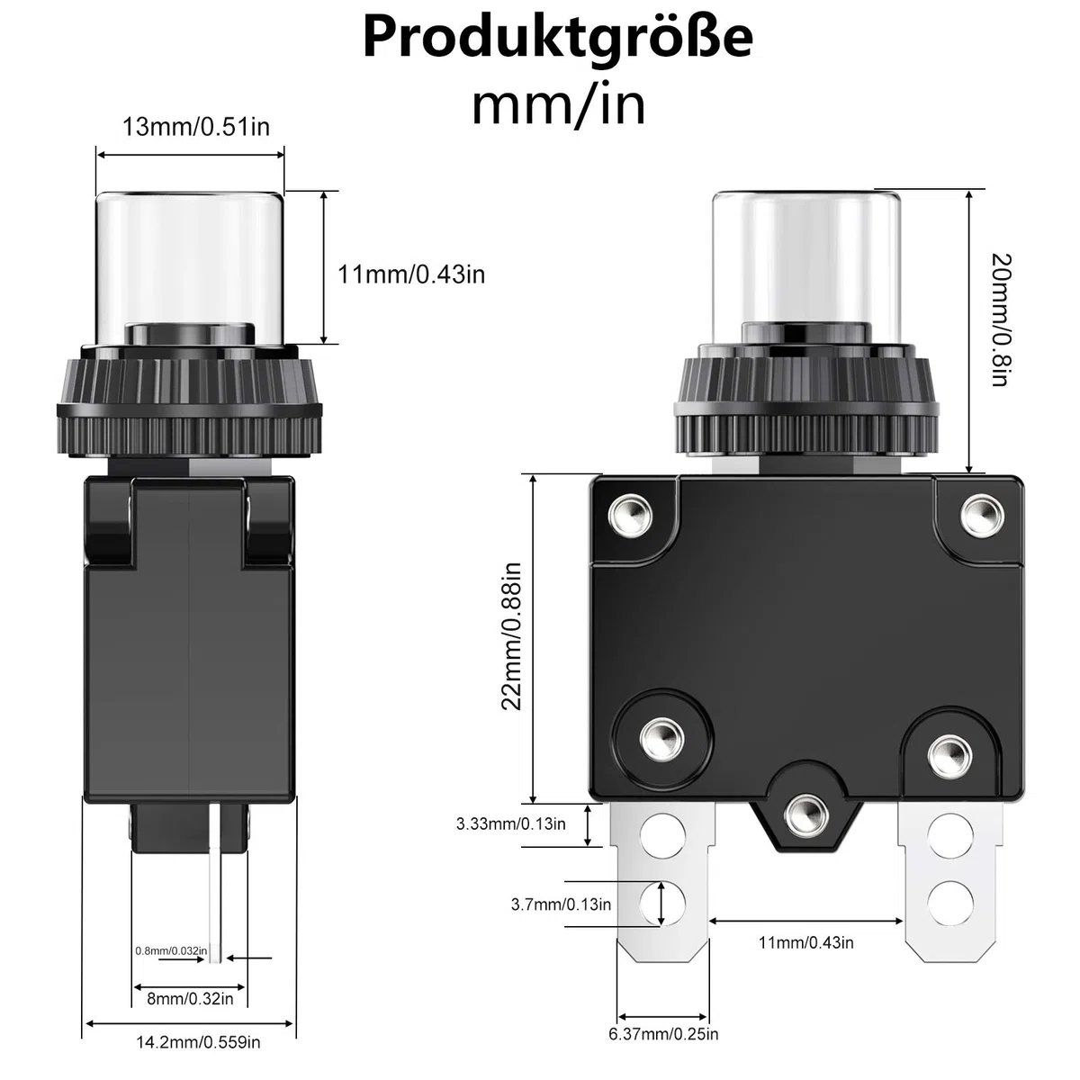 Clyxgs Serie 88 - Interruptor de potencia de 3 A con protección térmica contra sobrecarga, juego de pulsador manual con terminales de conexión rápida y tapa de tecla impermeable, 4 unidades, 12A