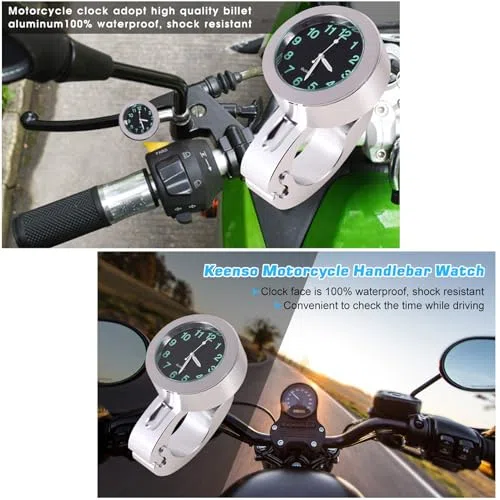 Yctze para Daystar 125 horloge guidon mm 1pc Plata Motocicleta Impermeable Manillar Glow Mount Reloj Reloj Universalreloj para Manillar de Moto AK 550 uhr Fuer