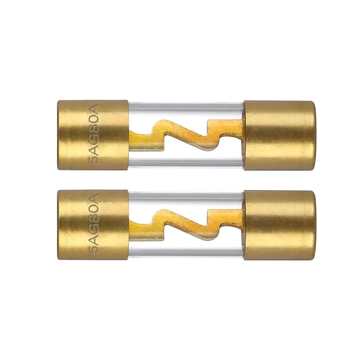 Anhoer AGU Portafusibles 80A chapado en oro fusible de cristal en línea AGU fusible en línea con 2 unidades 80A AGU fusible tubo de vidrio para automóvil Audio Power Safety Protection