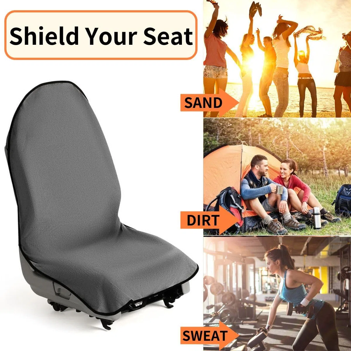 1 Funda Antideslizante para Asiento De Coche, Toalla Impermeable para El Sudor, Funda para Asiento Delantero, Adecuada para Fitness, Playa, Yoga, Toallas para Asiento De Coche (Gris)