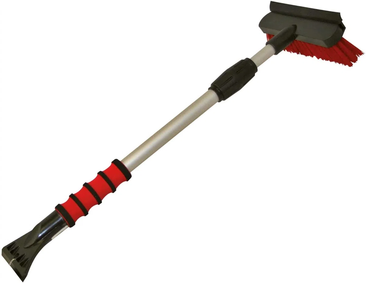 Petex 4601 46010000 Cepillo de Nieve/raspador de Hielo con Labio de Goma y Barra telescópica 58 a 91 cm Rojo