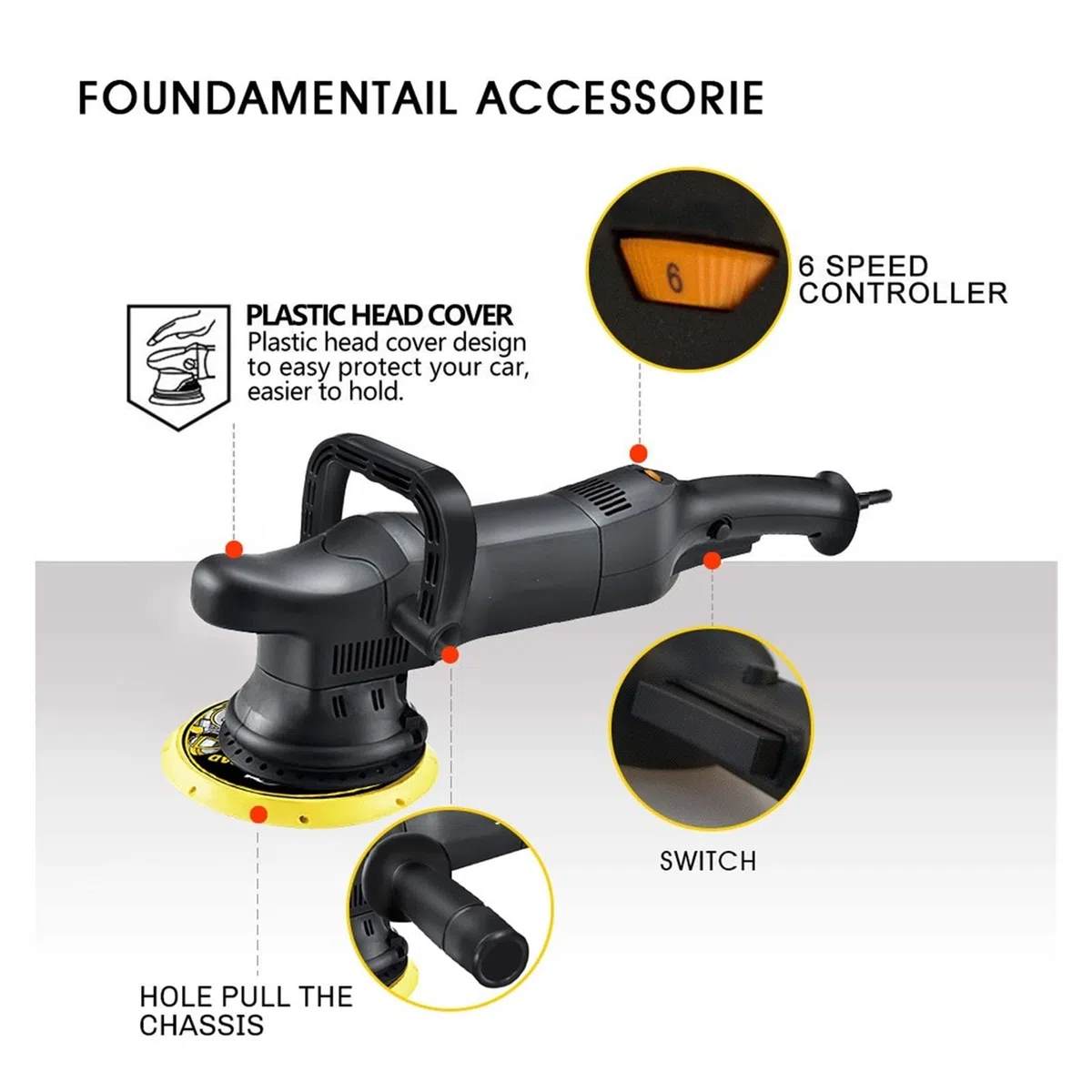 pulidora 700W Máquina pulidora de automóviles 6 Pulgadas 21 mm Random Orbit DA Pulidora Profesional 150 mm Amortiguador de Doble acción Máquina de Cera para pulir automóviles Limpieza de automóviles