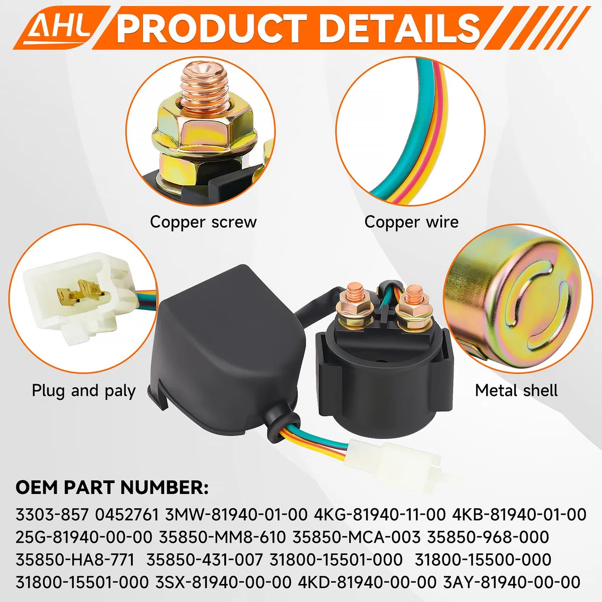 AHL- Motocicleta Solenoide Relé De Arranque para 1100 VT1100C SHADOW 1989-1996