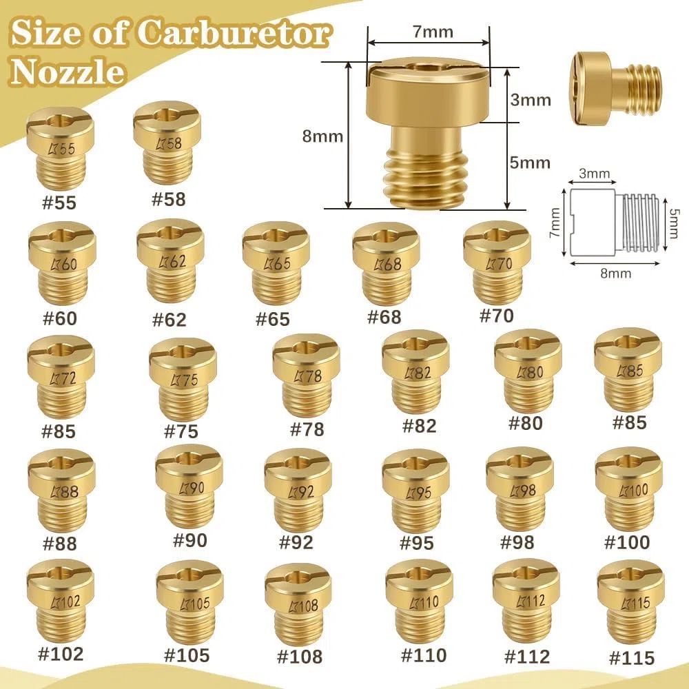 Chorros Principales Para Carburador 25pcs Kit De Reemplazo M5 55 115 Compatible Con Dellorto PHBG 19 19.5 21 SHA 13 14 15 SHB 16 19 20 SHBC 19 Para Mantenimiento Y Reparación