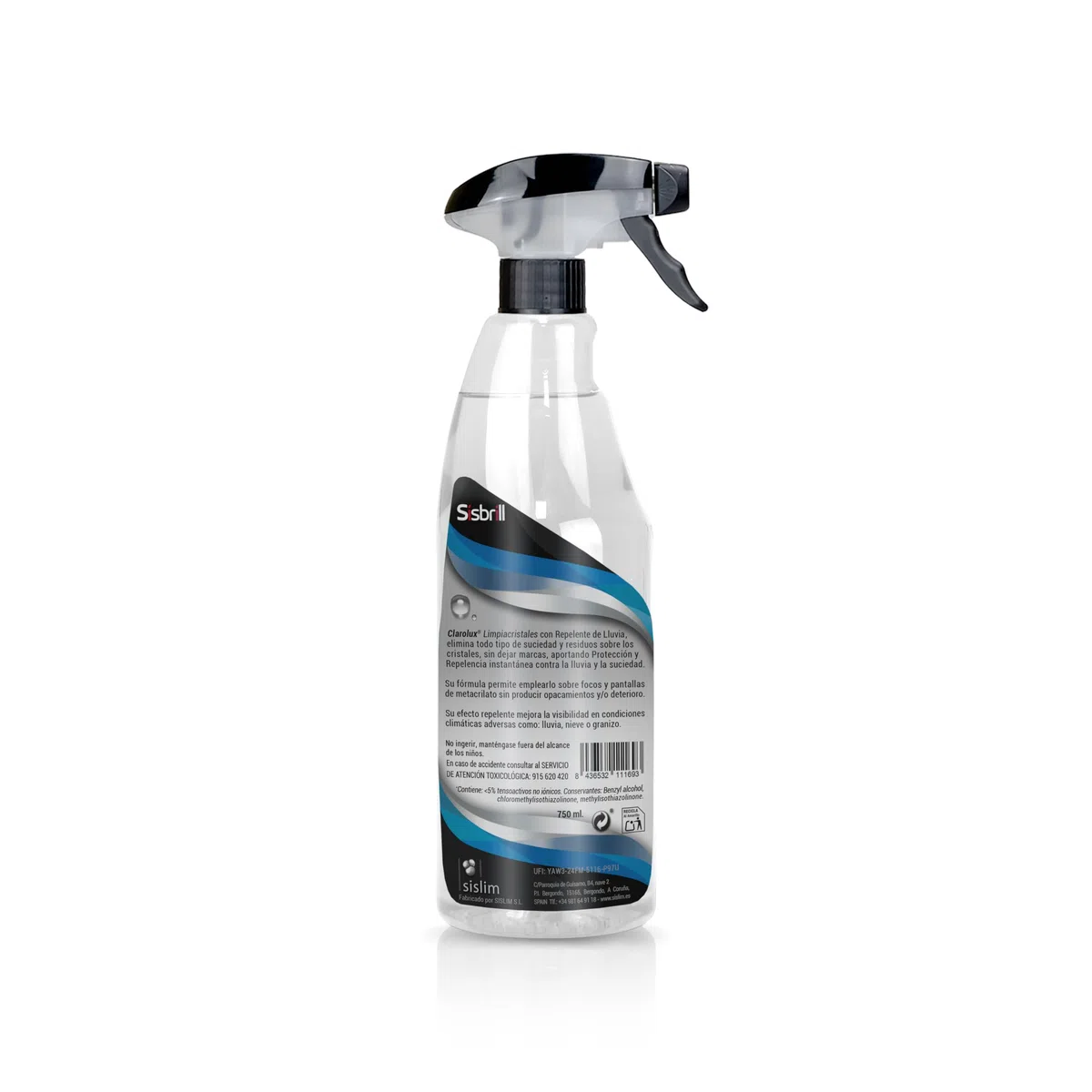 Sisbrill Clarolux con Repelente - Repelencia instantánea del agua - Transparencia en los cristales - 750 ml