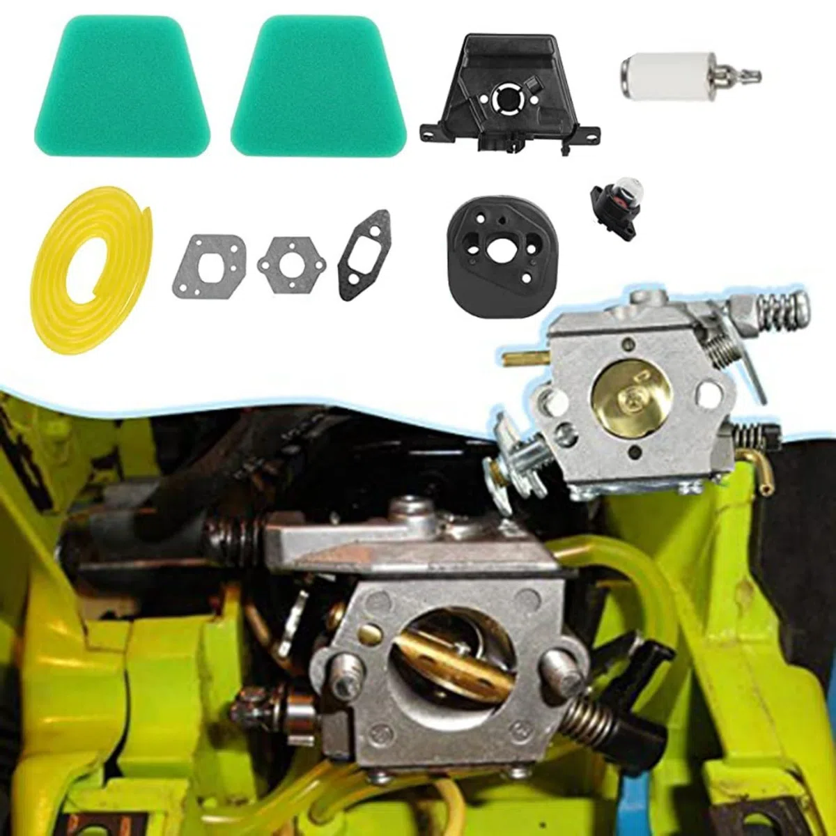 NexRen Carburador de repuesto para Partner 351 352 370 371 390 391 401 420 422 P4 18XT 20XT incluye bombilla de filtro de línea de combustible para modelos McCulloch Cat