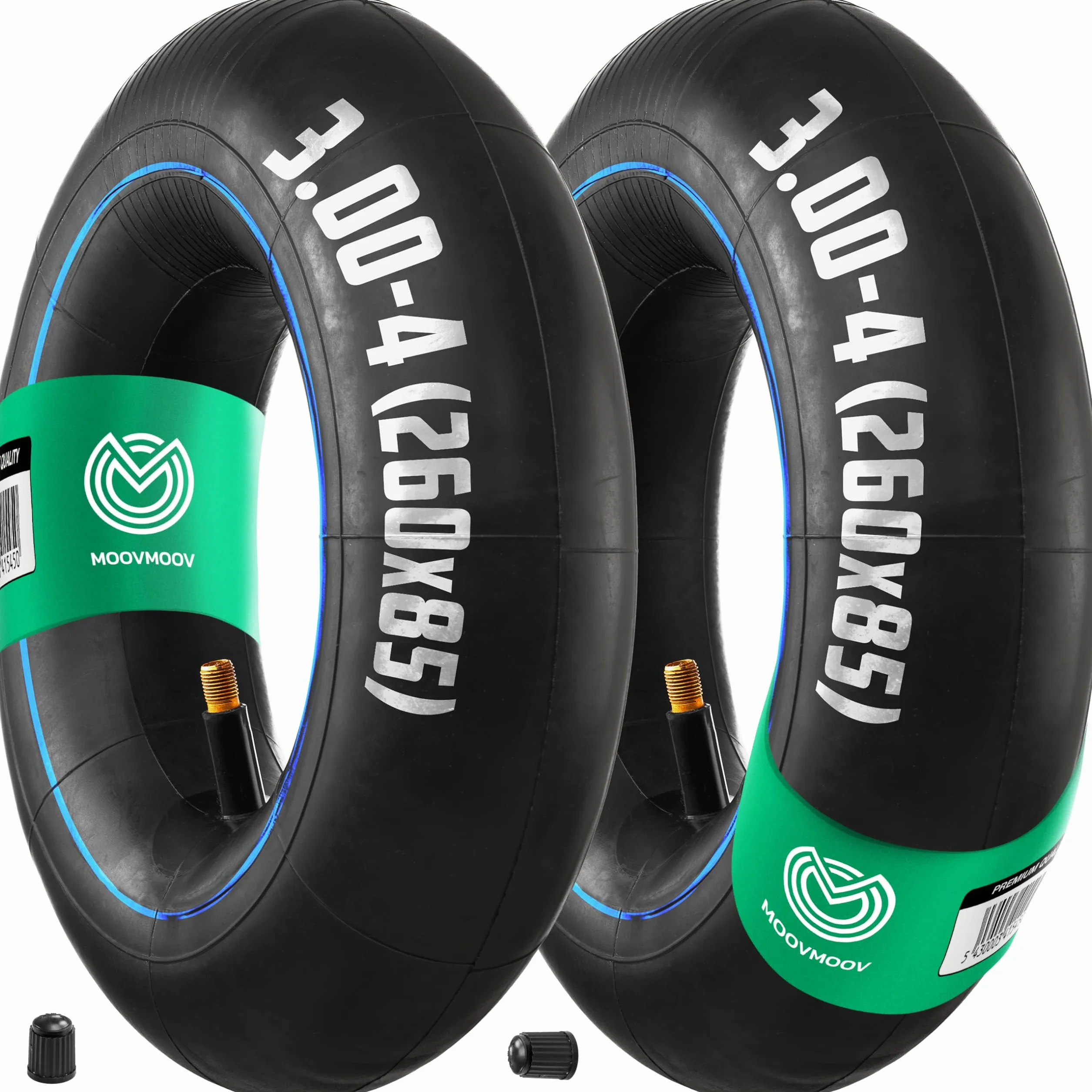 MOOVMOOV Cámara de aire 3.00-4 Válvula Recta TR13 (x2) – Cámaras de aire de Repuesto 260x85 para Carretilla, Carro y Remolque de Jardín, otros – Compatible con Neumáticos 3.50-4 y 260x85 mm