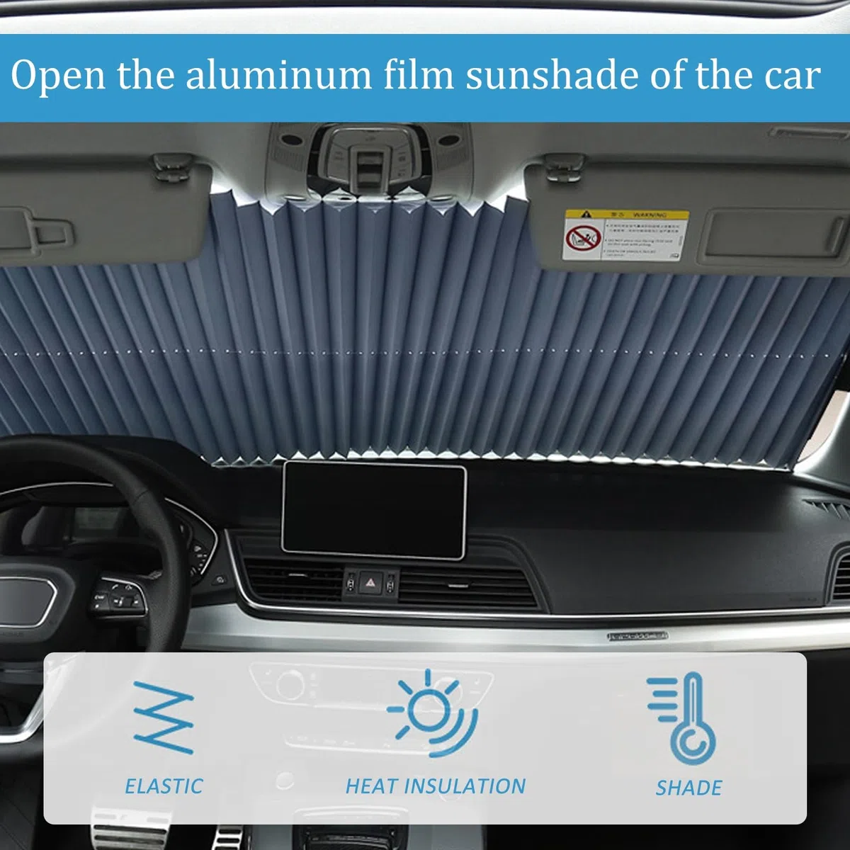 Parasol Coche Delantero, Visera Protección Solar Retráctil Automática para Parabrisas de Coche con Protección de Ventosa, Cortina con Protección UV