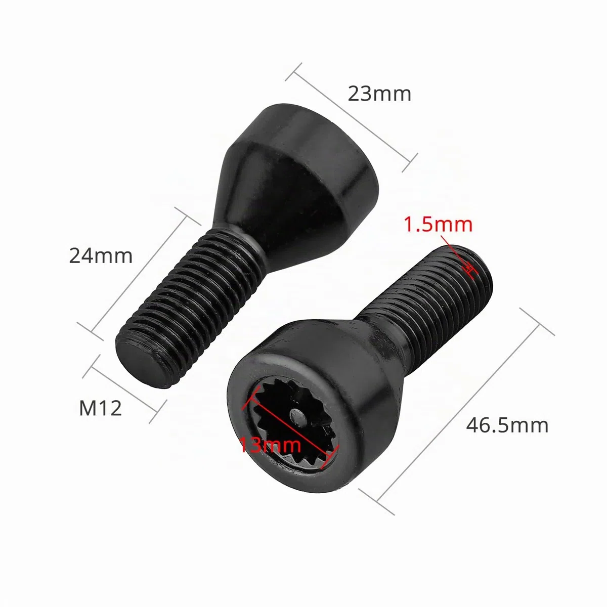 Justech 4 Pcs M12*1.5 Juego de Pernos de Rueda de Acero al Carbono Negro y Tuerca de Seguridad con Llave para E46 E87 E90 E60 36136786419/36131180882/36136764057