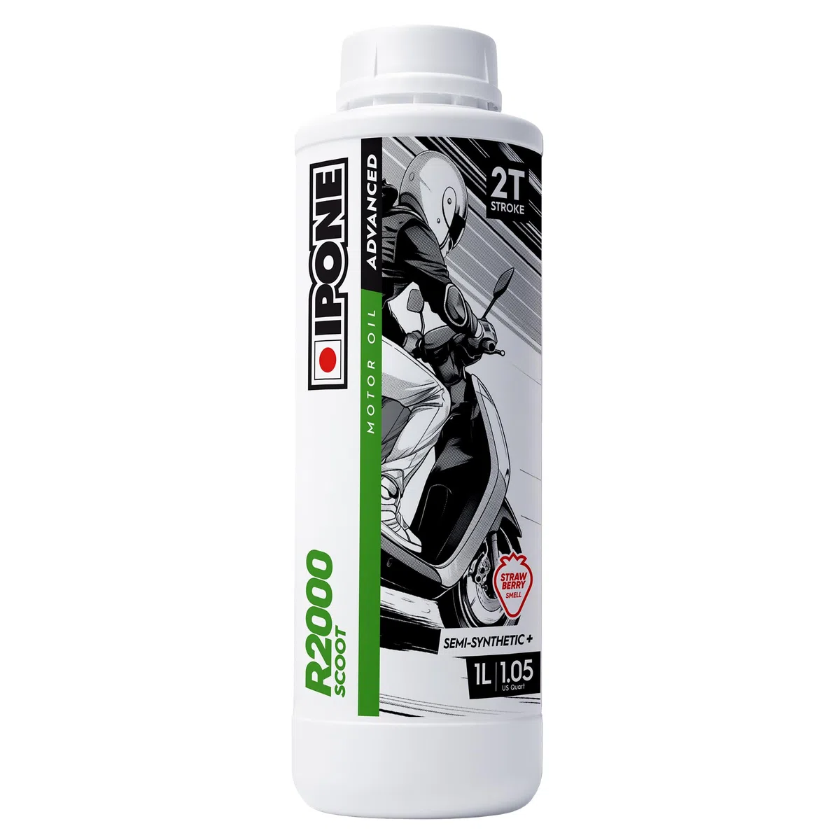 IPONE - Scoot City - Aceite Scooter 2 Tiempos Semisintético - Alto rendimiento - Formulación Antihumos Ideal para Uso Urbano - Olor a Fresa - Envase 1 Litro