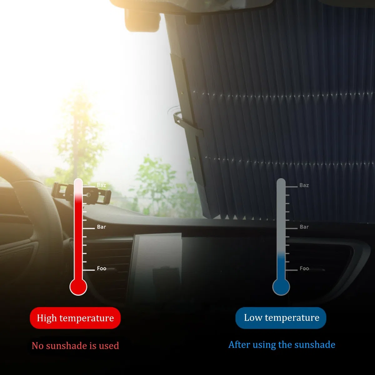 Parasol Coche Delantero, Visera Protección Solar Retráctil Automática para Parabrisas de Coche con Protección de Ventosa, Cortina con Protección UV