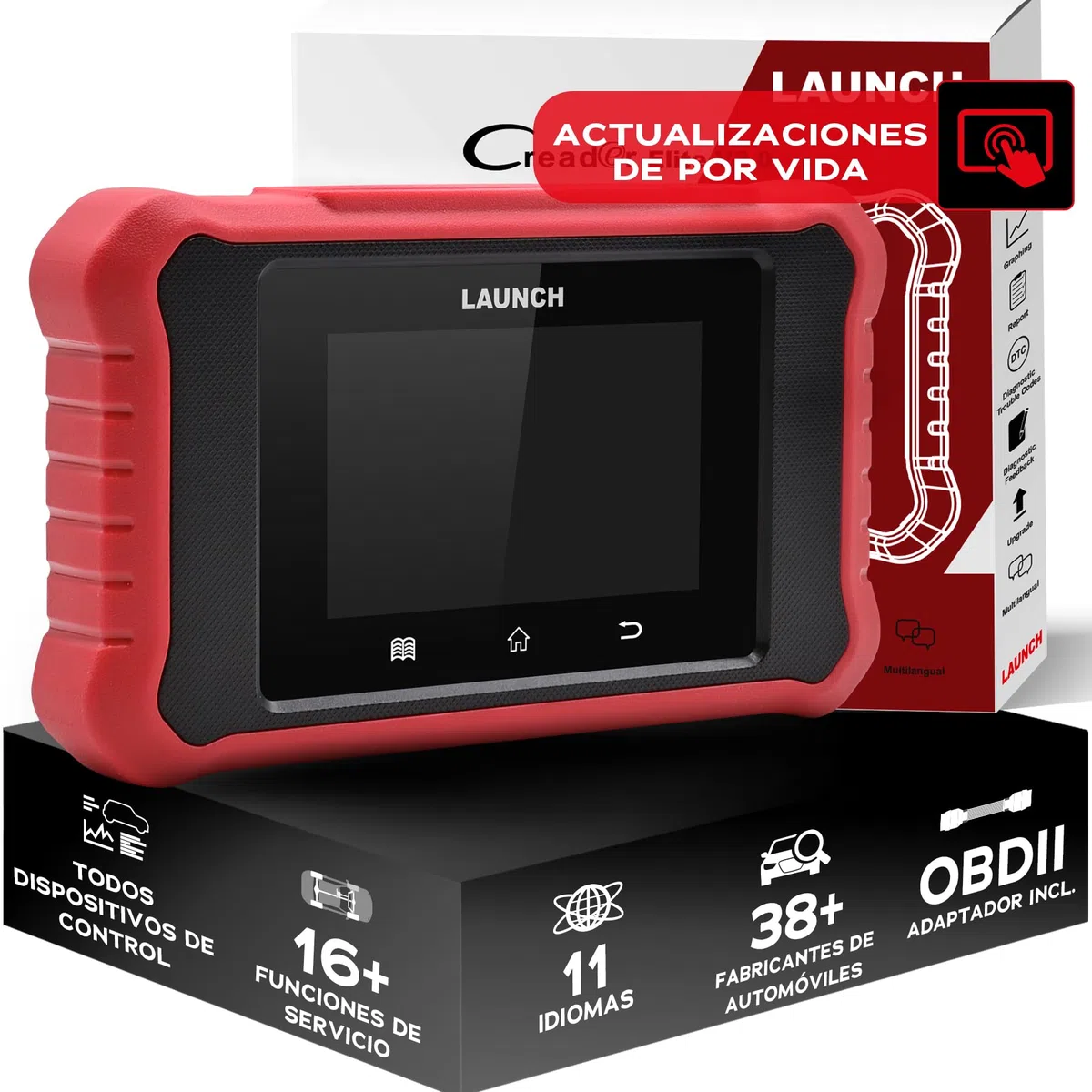 Launch Creader Elite X Diagnóstico OBD2, Compatible con DoIP y Can FD (con Adaptador), detección automática de Vin, Funciones Completas y Servicio para Todos los Modelos de la Marca.