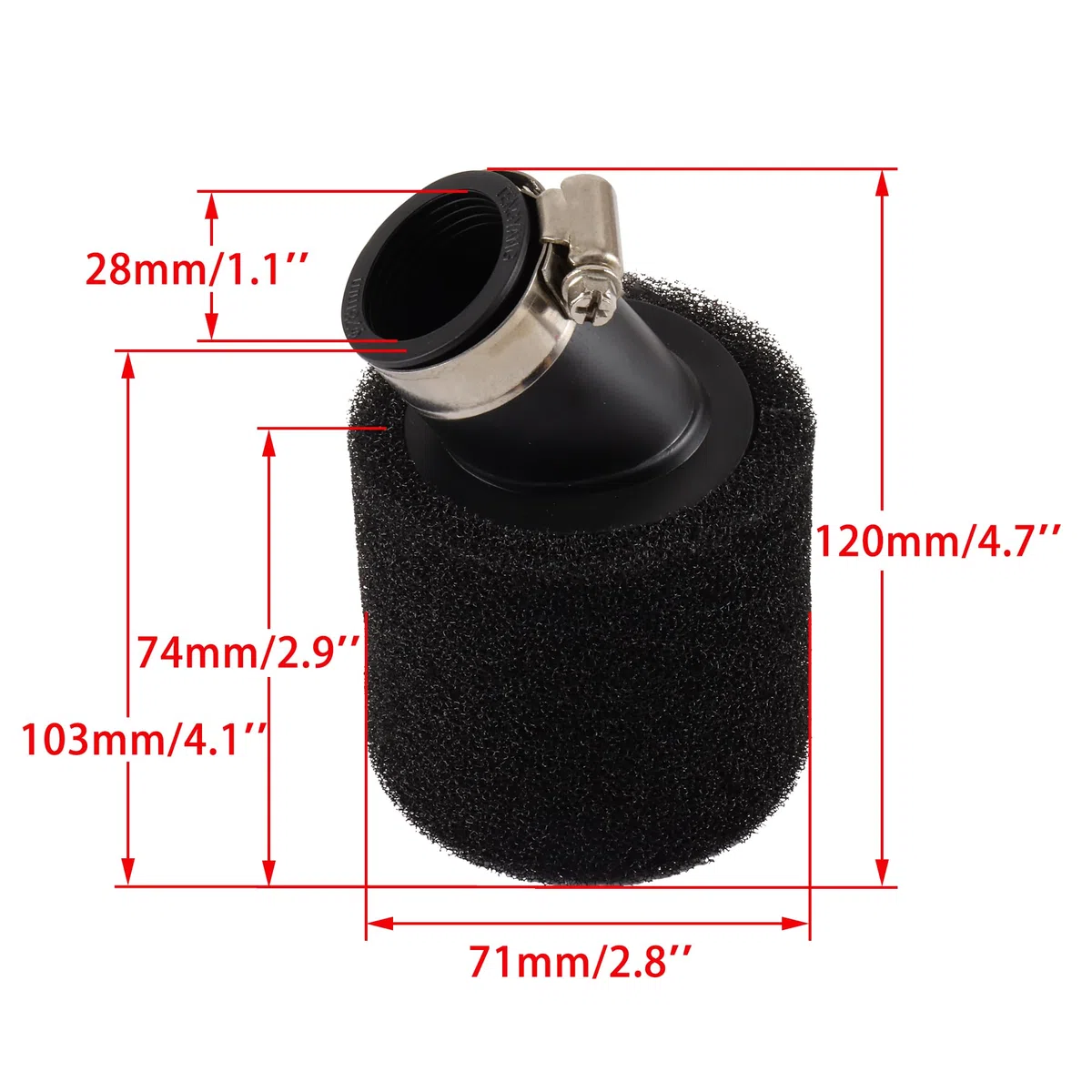 WOOSTAR 28mm Espuma Filtro de Aire Tubo de Cuello Doblado Reemplazo para PY50 PW50 Peewee 50cc 70cc 90cc 110cc 125cc Dirt Bike Motocicleta Go Kart ATV Quad Scooter Negro