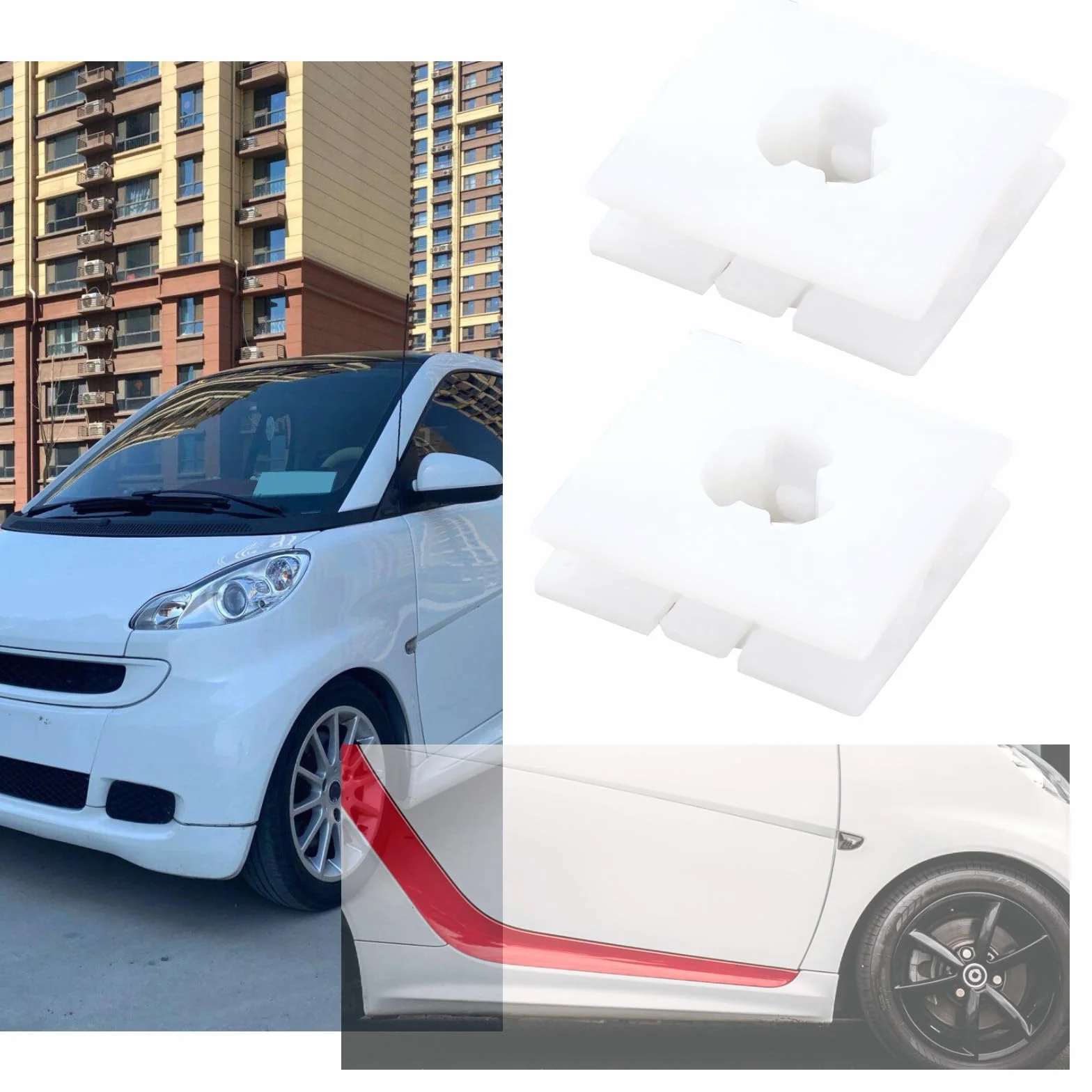 20 clips de sujeción para faldones laterales de plástico, cuadrados, compatibles con Smart Fortwo 451 y compatibles con Audi New A4L B9, color blanco