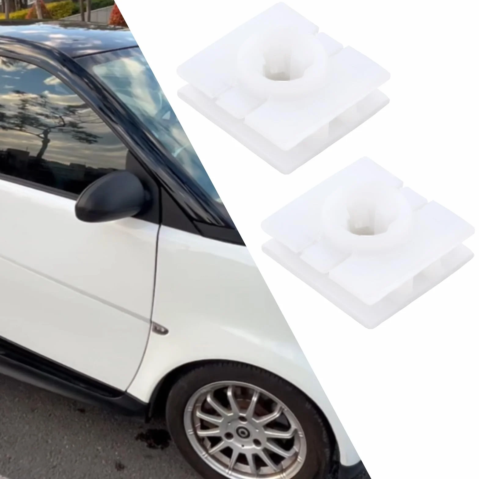 20 clips de sujeción para faldones laterales de plástico, cuadrados, compatibles con Smart Fortwo 451 y compatibles con Audi New A4L B9, color blanco