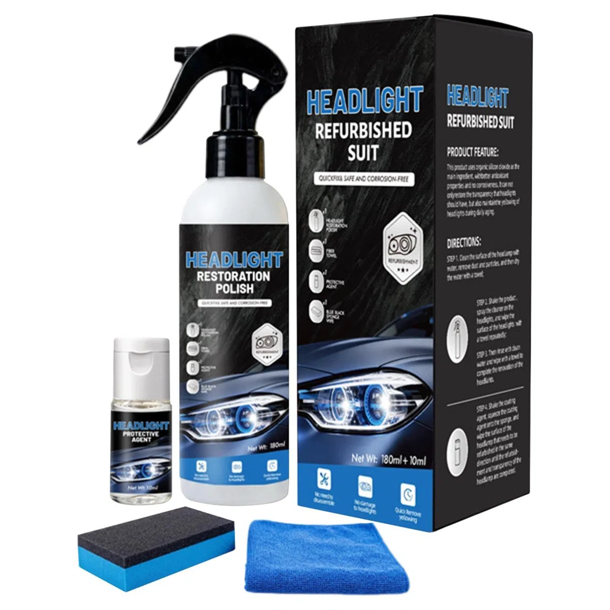 Genérico Kit Restauración Faros - 180ml Headlight Cleaner | Líquido Duradero Headlight Cleaner and Restorer Kit - Reparación Visibilidad Automotriz | Auto Motocicleta Garaje Taller Viaje Conducción
