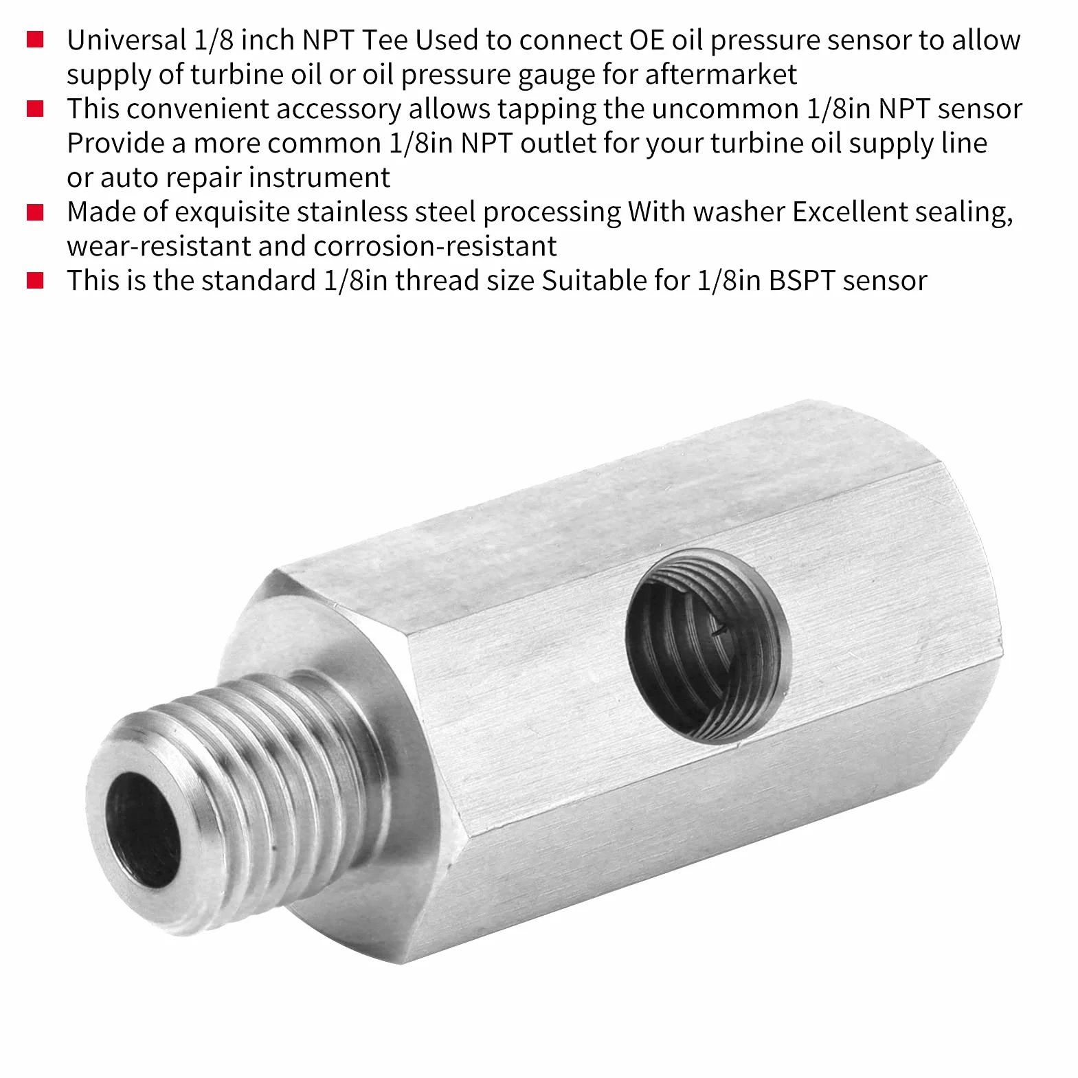 Dioche Conector NPT, adaptador de 1/8 pulgadas (rosca exterior) a M12 x 1,5 (rosca interior) para sensor de presión de aceite turbo, indicador de línea de alimentación, apto para varios modelos