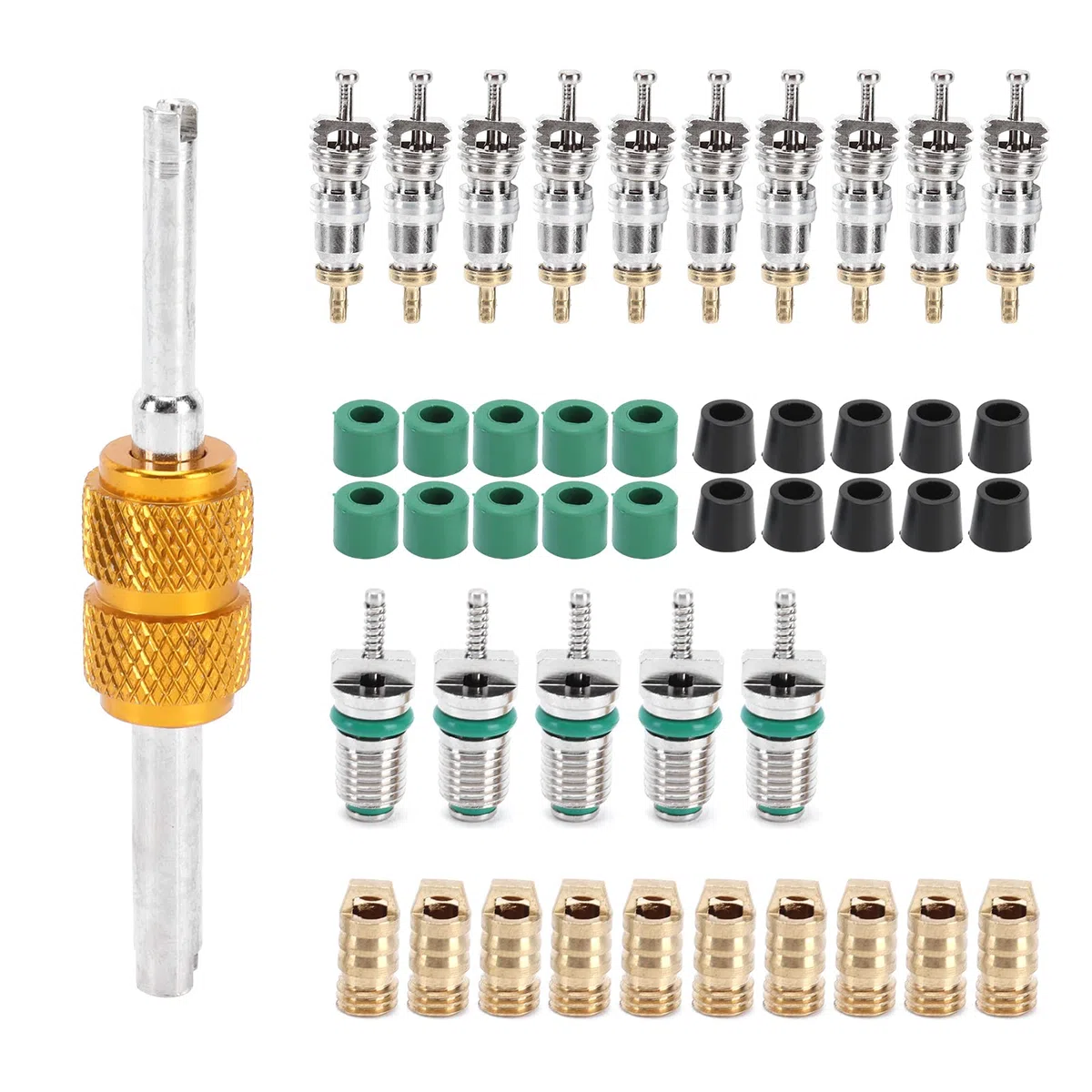 Herramienta de Instalación y Desmontaje de Núcleos de Válvula para Aire Acondicionado - Kit 46 Unidades Compatible R410 R22 R134A para Sistemas de Refrigeración